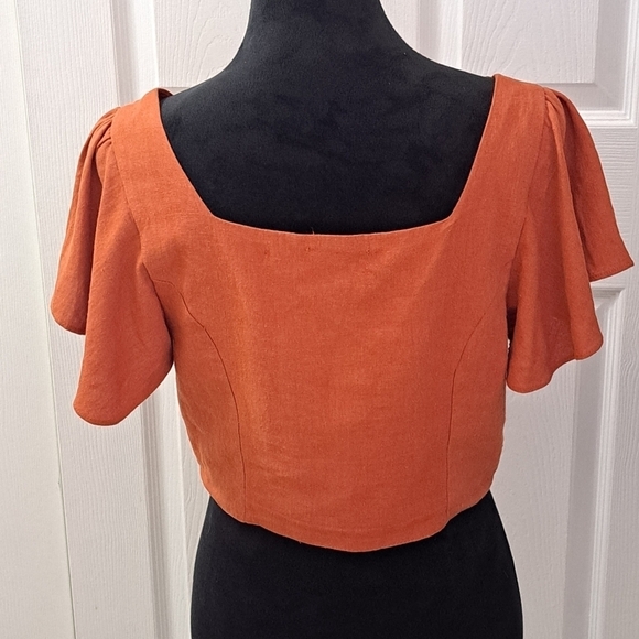 Blashe of Los Angeles Burnt Orange Linen Blend Cropped Top   Size M - Picture 3 of 6